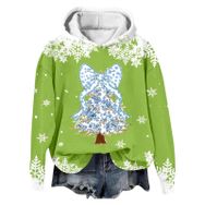 Generisch Noel Baskılı 2025 Modern Kapüşonlu Kışlık Zarif Gündelik 1 Yeşil Kadın Sweatshirt