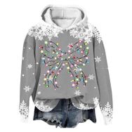 Generisch Noel Baskılı 2025 Modern Kapüşonlu Kışlık Zarif Gündelik 2 Gri Kadın Sweatshirt