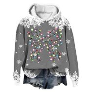 Generisch Noel Baskılı 2025 Modern Kapüşonlu Kışlık Zarif Gündelik 2 Koyu Gri Kadın Sweatshirt