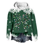 Generisch Noel Baskılı 2025 Modern Kapüşonlu Kışlık Zarif Gündelik 2 Koyu Yeşil Kadın Sweatshirt