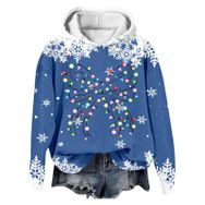 Generisch Noel Baskılı 2025 Modern Kapüşonlu Kışlık Zarif Gündelik 2 Mavi Kadın Sweatshirt