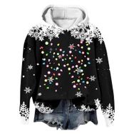 Generisch Noel Baskılı 2025 Modern Kapüşonlu Kışlık Zarif Gündelik 2 Siyah Kadın Sweatshirt