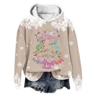 Generisch Noel Baskılı 2025 Modern Kapüşonlu Kışlık Zarif Gündelik 3 Bej Kadın Sweatshirt