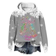 Generisch Noel Baskılı 2025 Modern Kapüşonlu Kışlık Zarif Gündelik 3 Gri Kadın Sweatshirt