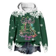 Generisch Noel Baskılı 2025 Modern Kapüşonlu Kışlık Zarif Gündelik 3-Koyu Yeşil Kadın Sweatshirt