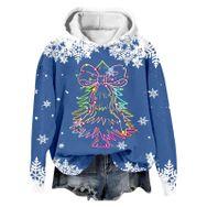 Generisch Noel Baskılı 2025 Modern Kapüşonlu Kışlık Zarif Gündelik 3-Mavi Kadın Sweatshirt
