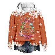 Generisch Noel Baskılı 2025 Modern Kapüşonlu Kışlık Zarif Gündelik 3 Turuncu Kadın Sweatshirt