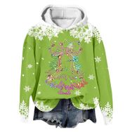 Generisch Noel Baskılı 2025 Modern Kapüşonlu Kışlık Zarif Gündelik 3 Yeşil Kadın Sweatshirt