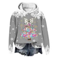 Generisch Noel Baskılı 2025 Modern Kapüşonlu Kışlık Zarif Gündelik 4 Gri Kadın Sweatshirt