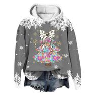Generisch Noel Baskılı 2025 Modern Kapüşonlu Kışlık Zarif Gündelik 4 Koyu Gri Kadın Sweatshirt