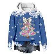 Generisch Noel Baskılı 2025 Modern Kapüşonlu Kışlık Zarif Gündelik 4-Mavi Kadın Sweatshirt