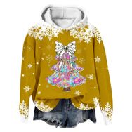 Generisch Noel Baskılı 2025 Modern Kapüşonlu Kışlık Zarif Gündelik 4-Sarı Kadın Sweatshirt
