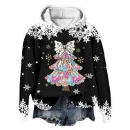 Generisch Noel Baskılı 2025 Modern Kapüşonlu Kışlık Zarif Gündelik 4-Siyah Kadın Sweatshirt