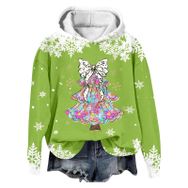 Generisch Noel Baskılı 2025 Modern Kapüşonlu Kışlık Zarif Gündelik 4-Yeşil Kadın Sweatshirt