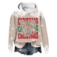 Generisch Noel Baskılı 2025 Modern Kapüşonlu Kışlık Zarif Gündelik 5-Bej Kadın Sweatshirt
