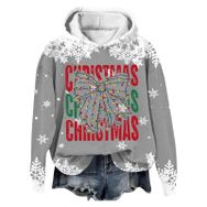 Generisch Noel Baskılı 2025 Modern Kapüşonlu Kışlık Zarif Gündelik 5-Gri Kadın Sweatshirt