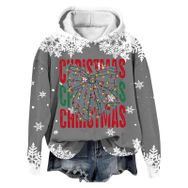Generisch Noel Baskılı 2025 Modern Kapüşonlu Kışlık Zarif Gündelik 5-Koyu Gri Kadın Sweatshirt