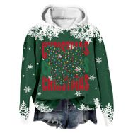 Generisch Noel Baskılı 2025 Modern Kapüşonlu Kışlık Zarif Gündelik 5-Koyu Yeşil Kadın Sweatshirt