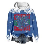 Generisch Noel Baskılı 2025 Modern Kapüşonlu Kışlık Zarif Gündelik 5-Mavi Kadın Sweatshirt