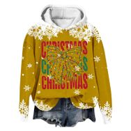 Generisch Noel Baskılı 2025 Modern Kapüşonlu Kışlık Zarif Gündelik 5-Sarı Kadın Sweatshirt