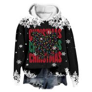 Generisch Noel Baskılı 2025 Modern Kapüşonlu Kışlık Zarif Gündelik 5-Siyah Kadın Sweatshirt