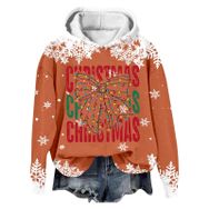 Generisch Noel Baskılı 2025 Modern Kapüşonlu Kışlık Zarif Gündelik 5-Turuncu Kadın Sweatshirt