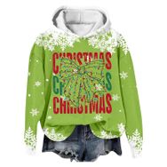 Generisch Noel Baskılı 2025 Modern Kapüşonlu Kışlık Zarif Gündelik 5-Yeşil Kadın Sweatshirt