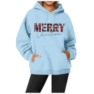 Generisch Noel Baskılı 2025 Modern Kapüşonlu Kışlık Zarif Gündelik Gök Mavisi-A Kadın Sweatshirt