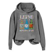 Generisch Noel Baskılı 2025 Modern Kapüşonlu Kışlık Zarif Gündelik Gri-B Kadın Sweatshirt