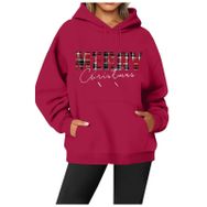 Generisch Noel Baskılı 2025 Modern Kapüşonlu Kışlık Zarif Gündelik Kırmızı-2 Kadın Sweatshirt