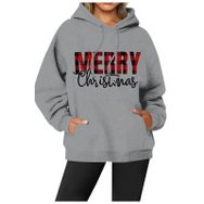 Generisch Noel Baskılı 2025 Modern Kapüşonlu Kışlık Zarif Gündelik Koyu Gri-1 Kadın Sweatshirt