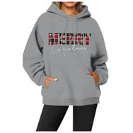 Generisch Noel Baskılı 2025 Modern Kapüşonlu Kışlık Zarif Gündelik Koyu Gri-2 Kadın Sweatshirt