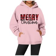 Generisch Noel Baskılı 2025 Modern Kapüşonlu Kışlık Zarif Gündelik Pembe-1 Kadın Sweatshirt