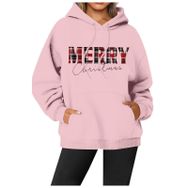 Generisch Noel Baskılı 2025 Modern Kapüşonlu Kışlık Zarif Gündelik Pembe-2 Kadın Sweatshirt