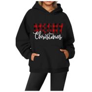 Generisch Noel Baskılı 2025 Modern Kapüşonlu Kışlık Zarif Gündelik Siyah-1 Kadın Sweatshirt