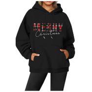 Generisch Noel Baskılı 2025 Modern Kapüşonlu Kışlık Zarif Gündelik Siyah-2 Kadın Sweatshirt