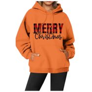 Generisch Noel Baskılı 2025 Modern Kapüşonlu Kışlık Zarif Gündelik Turuncu-1 Kadın Sweatshirt