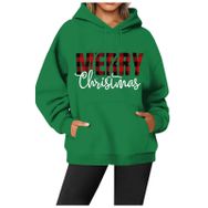 Generisch Noel Baskılı 2025 Modern Kapüşonlu Kışlık Zarif Gündelik Yeşil-1 Kadın Sweatshirt