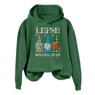 Generisch Noel Baskılı 2025 Modern Kapüşonlu Kışlık Zarif Gündelik Yeşil-B Kadın Sweatshirt