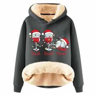 Generisch Noel Baskılı 2025 Modern Kapüşonlu Uzun Kollu B-Gri Kadın Sweatshirt