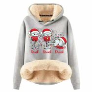 Generisch Noel Baskılı 2025 Modern Kapüşonlu Uzun Kollu B-Light Gri Kadın Sweatshirt