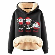 Generisch Noel Baskılı 2025 Modern Kapüşonlu Uzun Kollu B-Siyah Kadın Sweatshirt