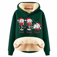 Generisch Noel Baskılı 2025 Modern Kapüşonlu Uzun Kollu B-Yeşil Kadın Sweatshirt