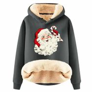 Generisch Noel Baskılı 2025 Modern Kapüşonlu Uzun Kollu C-Gri Kadın Sweatshirt