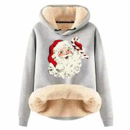 Generisch Noel Baskılı 2025 Modern Kapüşonlu Uzun Kollu C-Light Gri Kadın Sweatshirt
