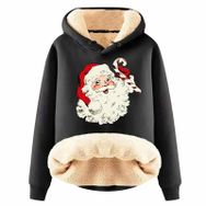 Generisch Noel Baskılı 2025 Modern Kapüşonlu Uzun Kollu C-Siyah Kadın Sweatshirt