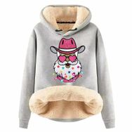Generisch Noel Baskılı 2025 Modern Kapüşonlu Uzun Kollu D-Light Gri Kadın Sweatshirt
