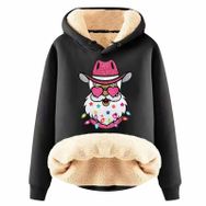 Generisch Noel Baskılı 2025 Modern Kapüşonlu Uzun Kollu D-Siyah Kadın Sweatshirt