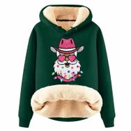 Generisch Noel Baskılı 2025 Modern Kapüşonlu Uzun Kollu D-Yeşil Kadın Sweatshirt