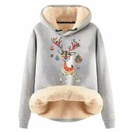 Generisch Noel Baskılı 2025 Modern Kapüşonlu Uzun Kollu E-Açık Gri Kadın Sweatshirt